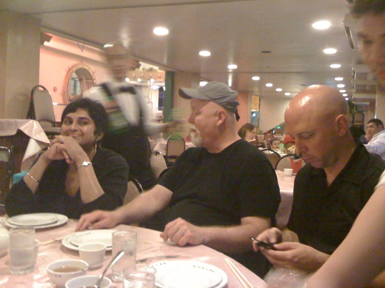 Mary Abraham (@vmaryabraham), Stowe Boyd (@stoweboyd), Dan Pontefract (@danpontefract) at the Blogger dinner at Enterprise2.0 Conference 2010, Boston